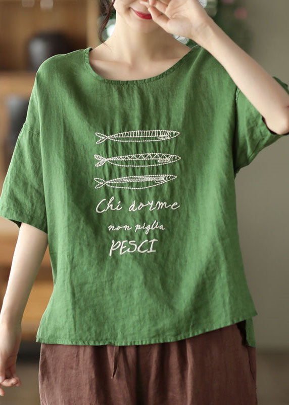 White O Neck Patchwork Linen T Shirt Summer
