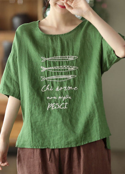 White O Neck Patchwork Linen T Shirt Summer