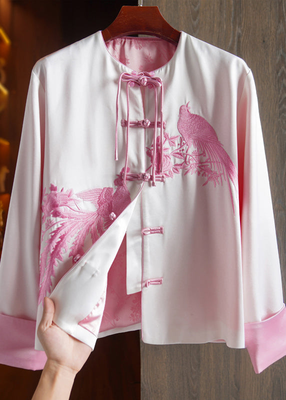 Pink Tasseled Embroideried Patchwork Silk Coat Fall