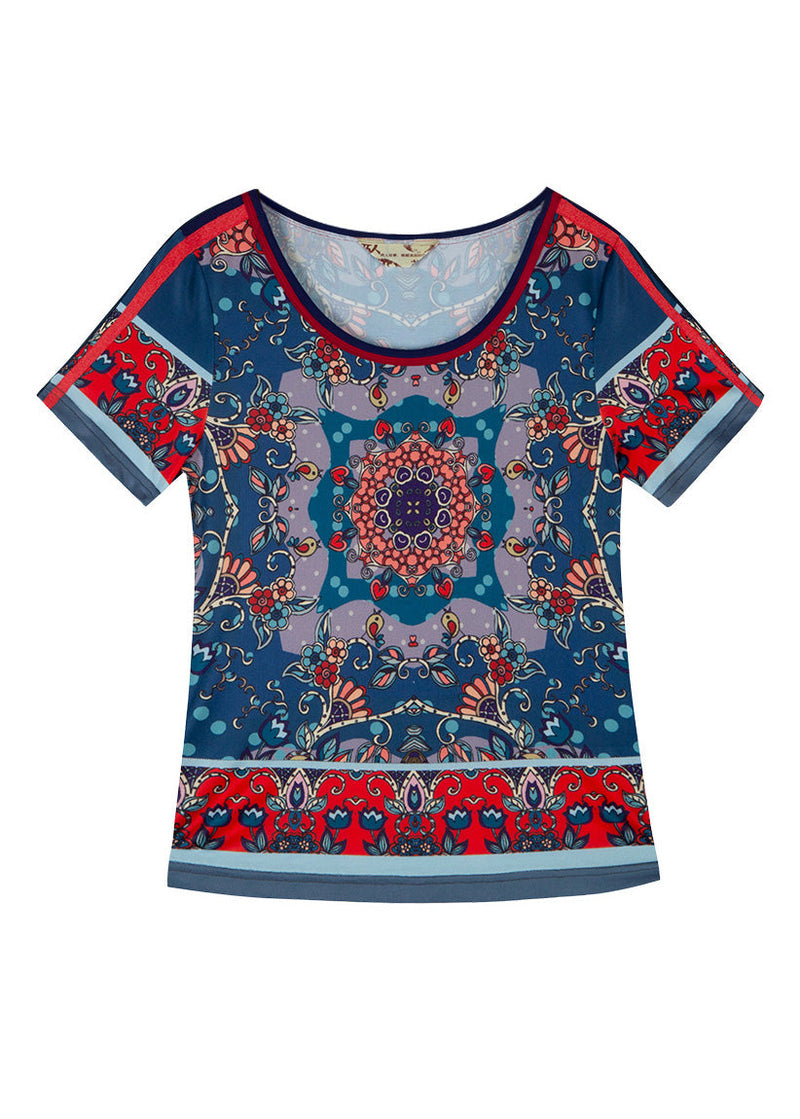 Modern Blue O-neck Print T Shirt Summer