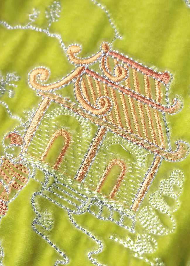 Loose Green O Neck Print Silk Velour Top Long Sleeve Spring