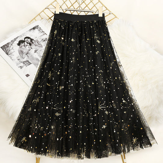 Black Embroideried Sequins Tulle Skirts Summer