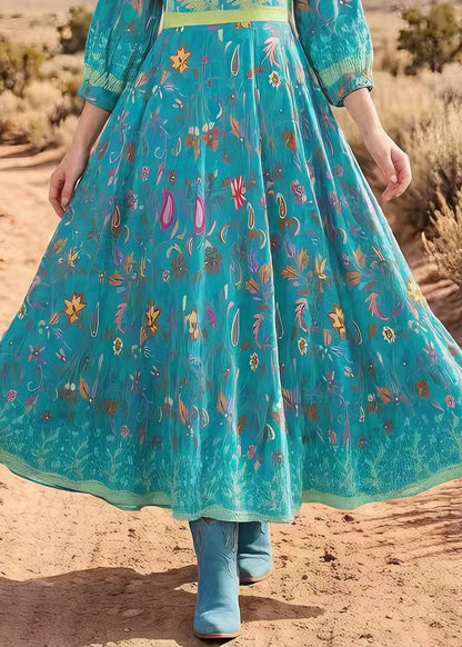 V Neck Print Exra Large Hem Cotton Maxi Dresses Summer