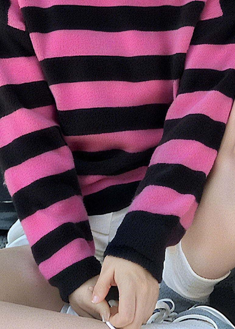 O Neck Striped Cozy Patchwork Knit Sweater Fall