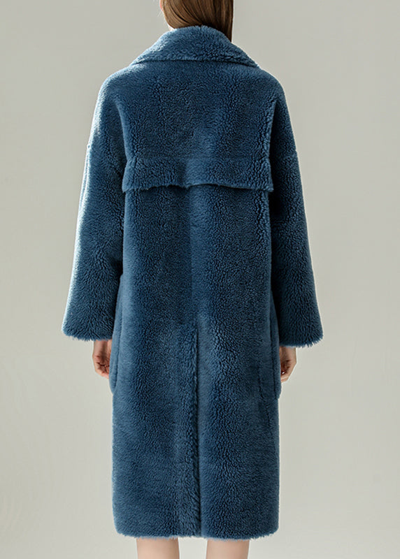 Blue Patchwork Button Faux Fur Maxi Coats Winter