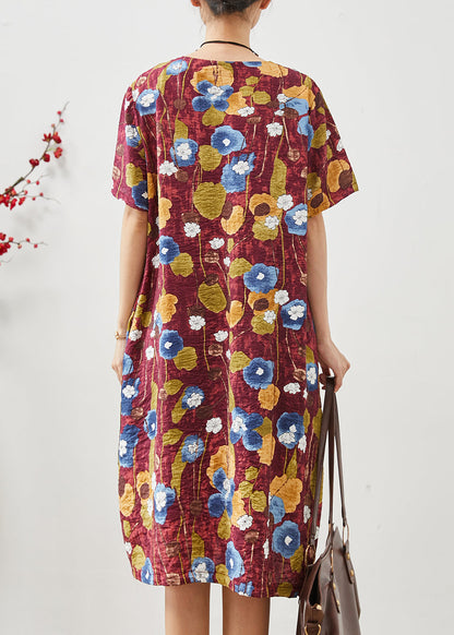 Red Oversized Morning Glory Print Cotton Dresses Summer