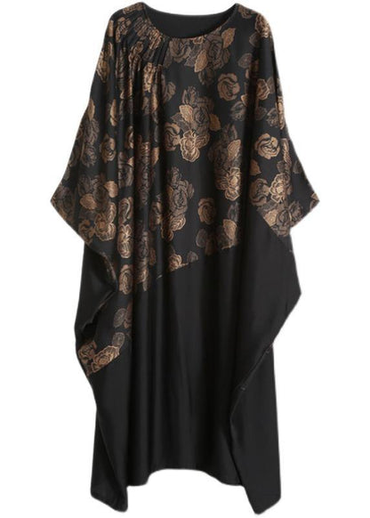 Black Print Patchwork Batwing Sleeve Party Summer Chiffon Dress