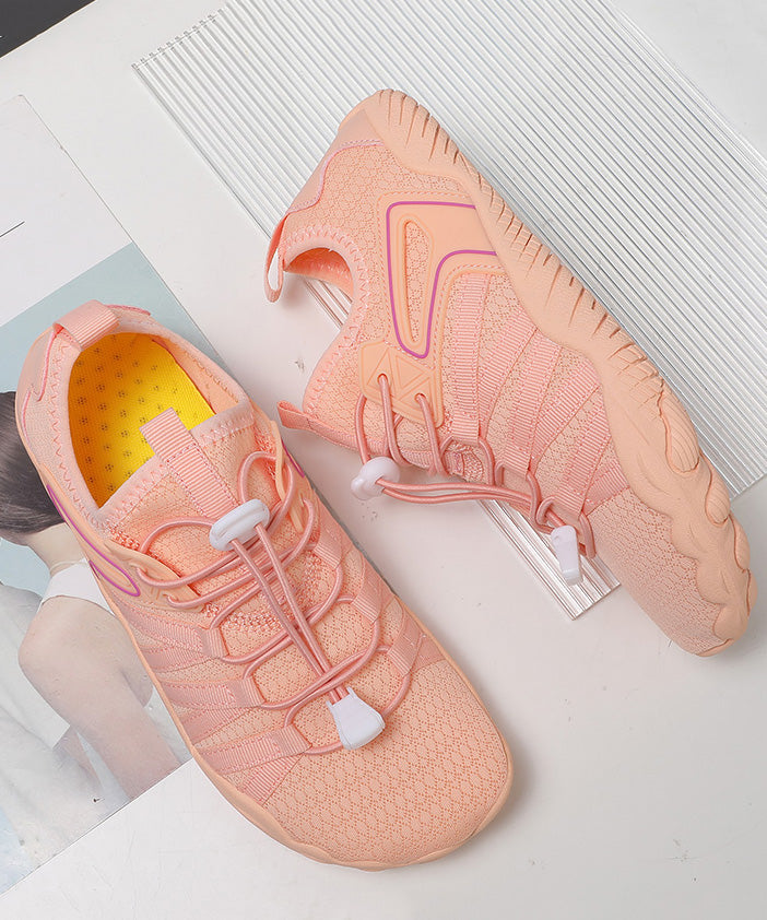 Pink Cotton Fabric Flat Shoes Splicing Cross Strap