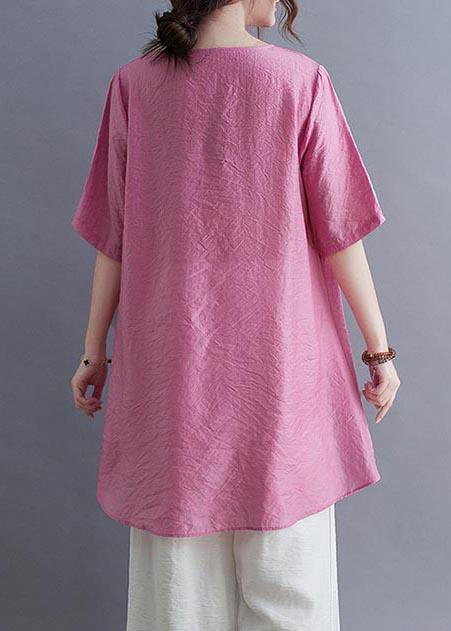Modern Rose Low High Design Cotton Linen T Shirt Summer