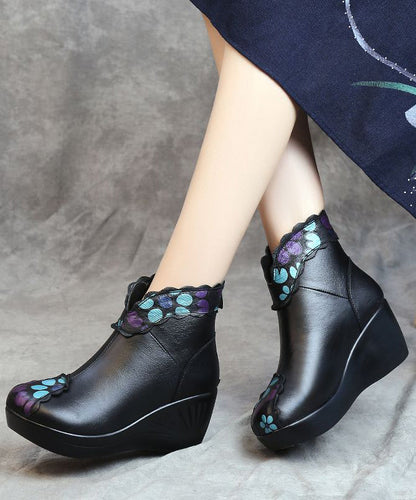 Splicing Wedge Boots Blue Cowhide Leather