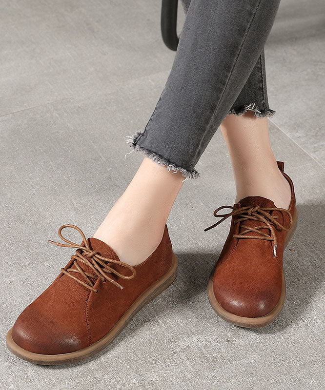 Handmade Caramel Flat Shoes for Lace Up Flat Feet Shoes