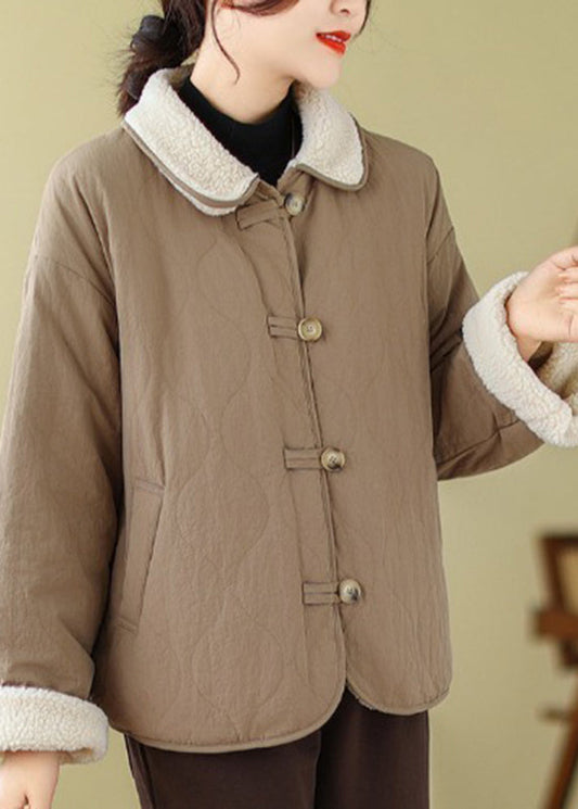 Art Khaki Oversized Wear on Both Sides Fleece Wool Lined Jacket Winter