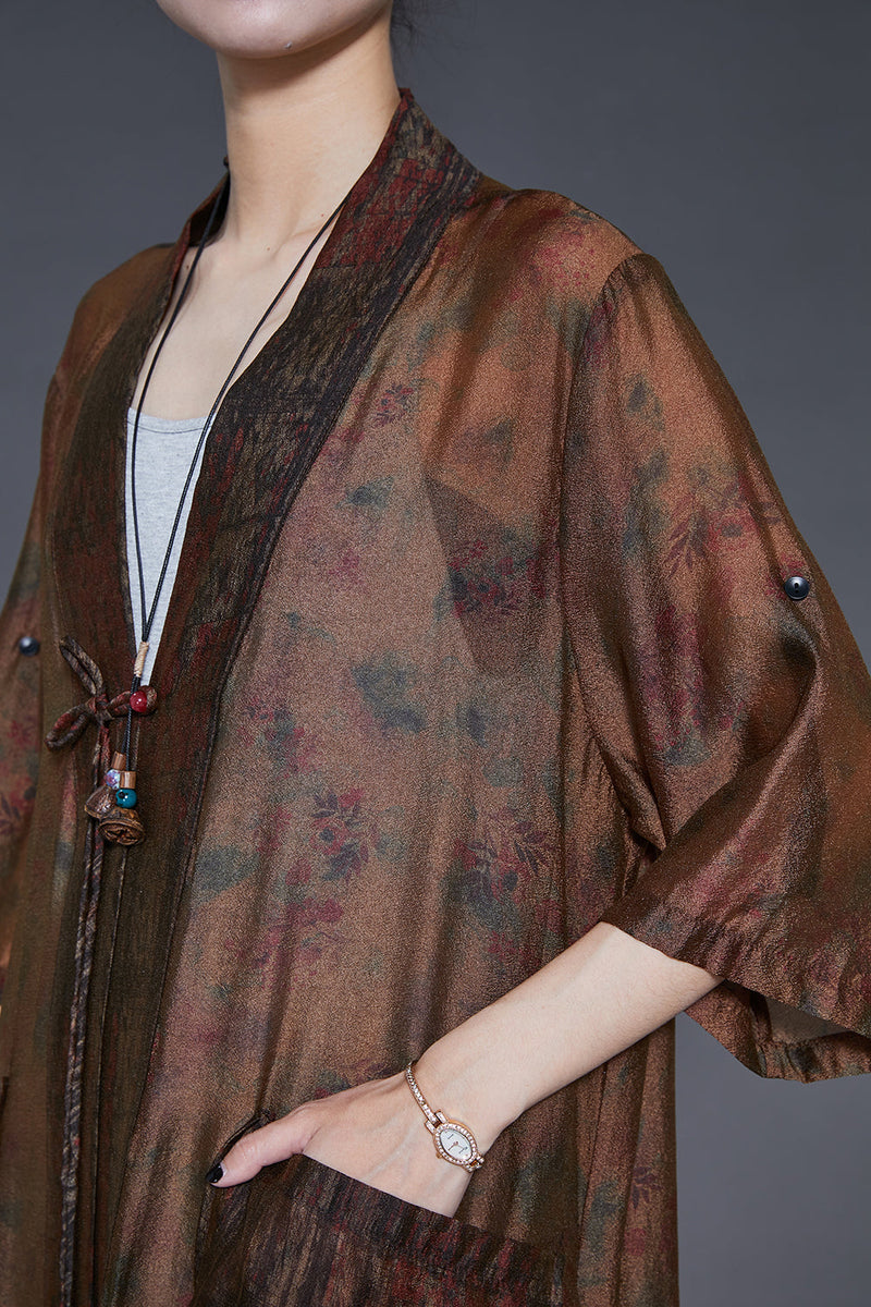 Brown Tasseled Tie Dye Silk Cardigans Summer