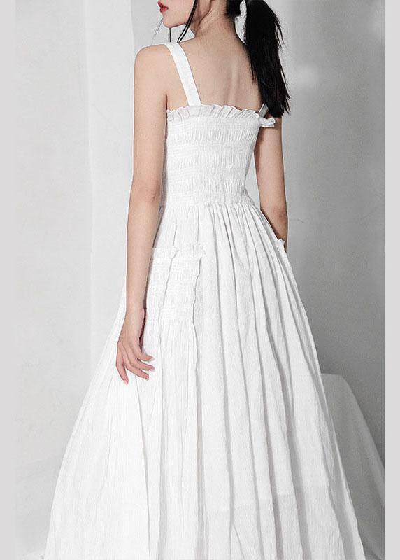 Summer White Cinched Ruffledcotton Maxi Dresses