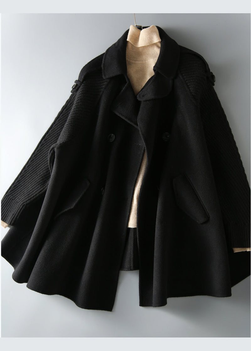 Black Peter Pan Collar Pockets Woolen Coats Spring