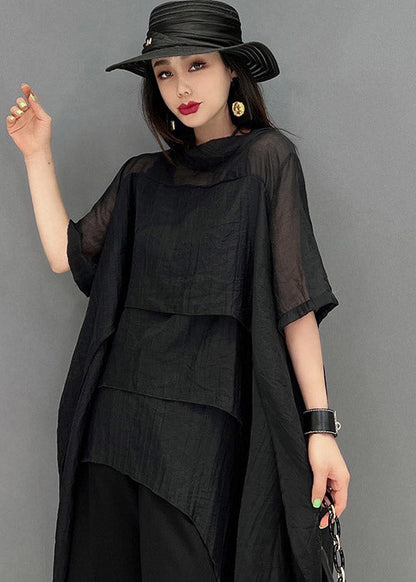 Stylish Black O-neck Patchwork Dress Short Sleeve
