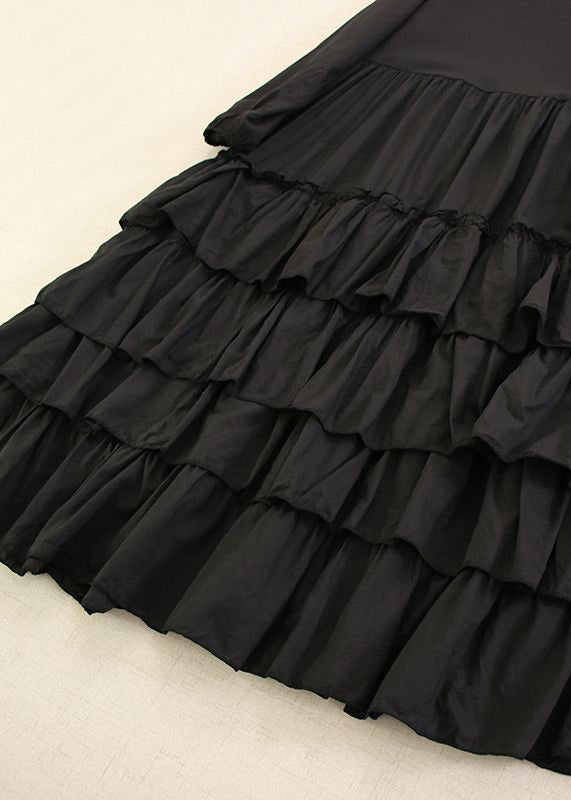 Classy Pink O-neck Ruffled Cotton Long Dress Long Sleeve