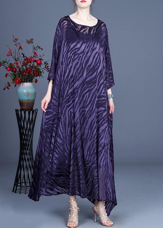 Comfy Purple O-neck Long Sleeve Two Piece Set Dress