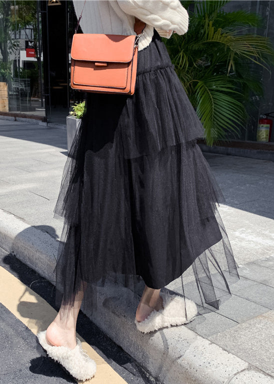Black Ruffled High Waist Tulle Skirt Summer