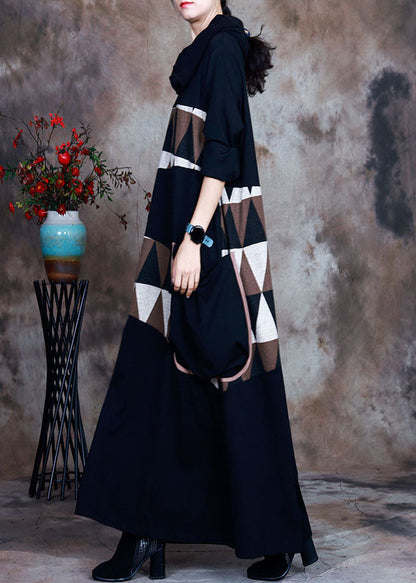 Natural Black Pocket Asymmetrical Print Maxi Dresses Spring