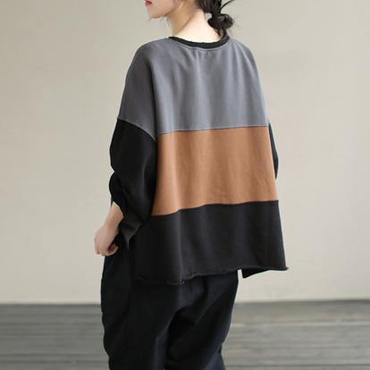 Gray Alphabet Prints Cotton Tunics for Patchwork Daily Spring Top