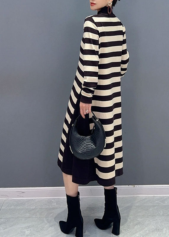 Yellow O-neck Striped Patchwork Party Maxi Dress Long Sleeve