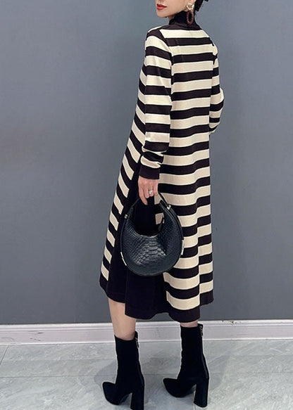 Yellow O-neck Striped Patchwork Party Maxi Dress Long Sleeve