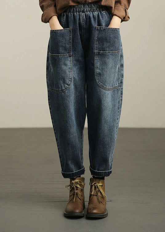 Blue Pockets Denim Harem Pants Fall