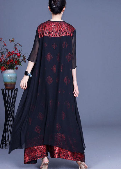 Red Print Patchwork Summer Silk Party Dress