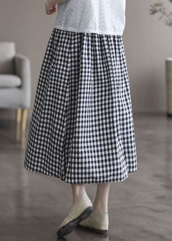 Plaid Wrinkled Pockets Patchwork Cotton Skirts Summer