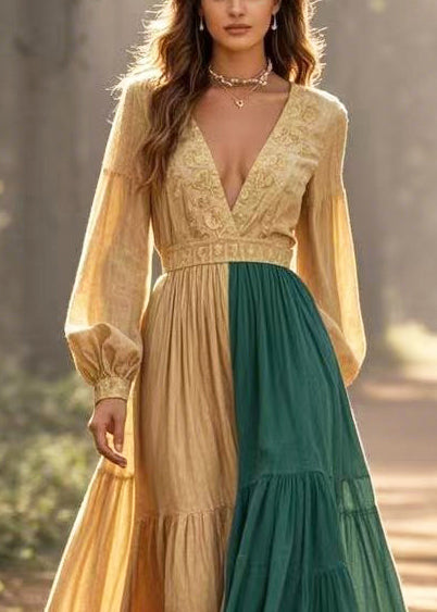 Golden Asymmetrical Patchwork Cinched Vestidos Dresses Spring