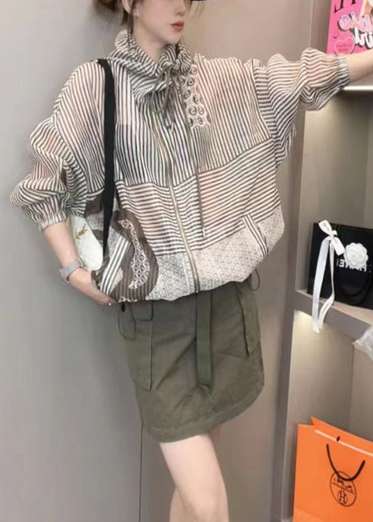 Hooded Drawstring Striped Jackets Summer