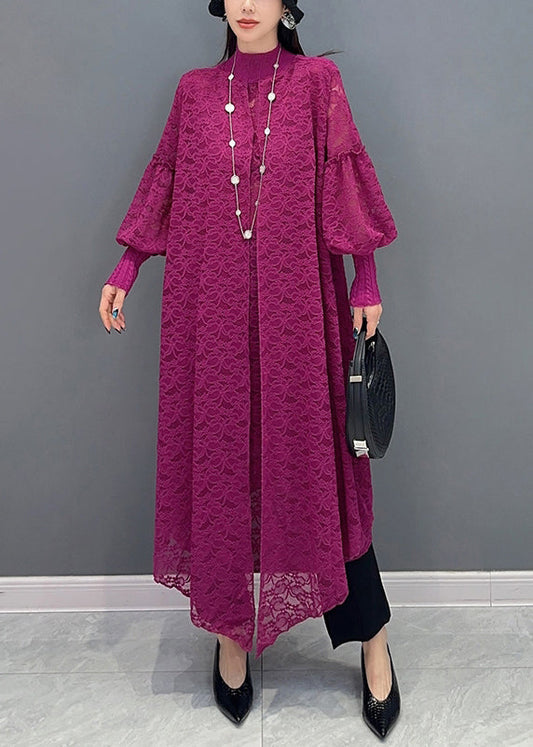 Rose Ruffled False Two Pieces Lace Dress Spring