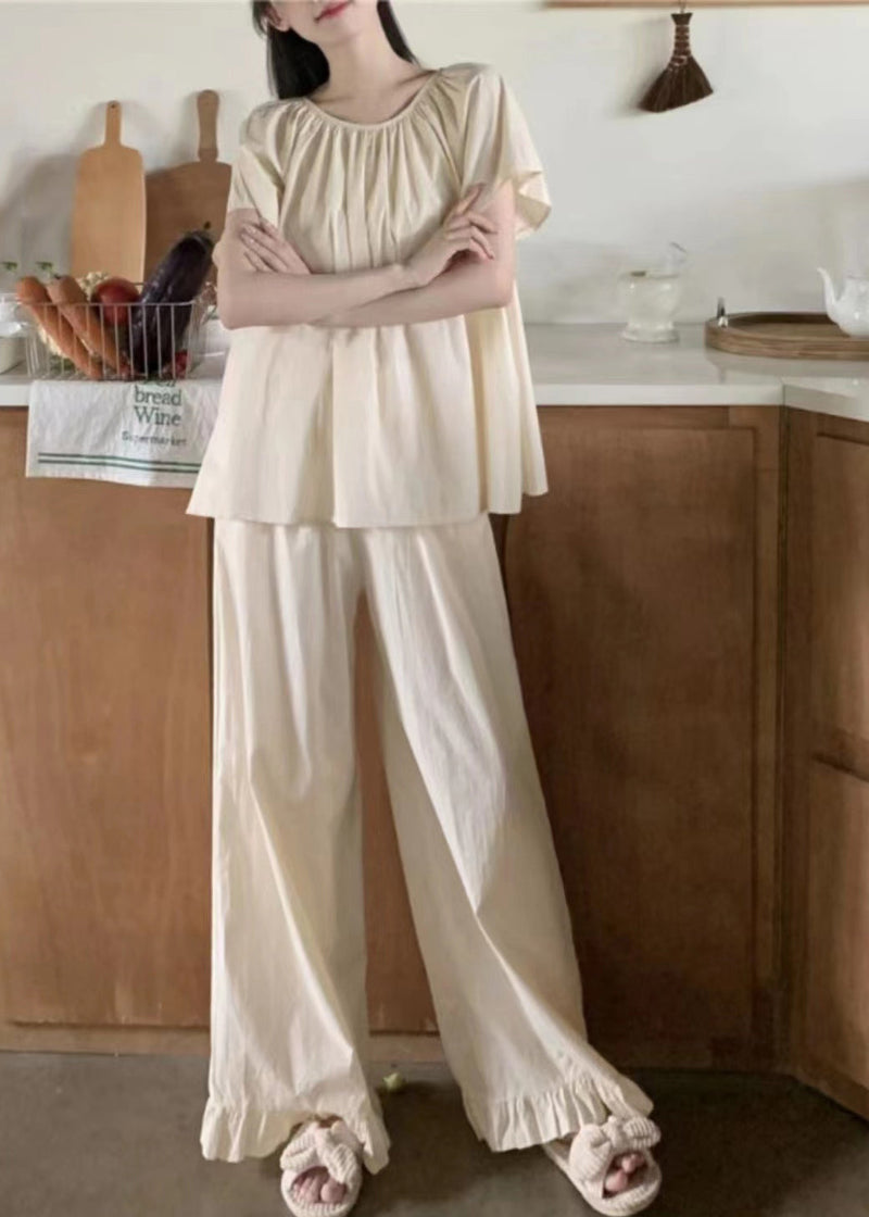 Apricot O Neck Cotton Two Pieces Set Pajamas Summer