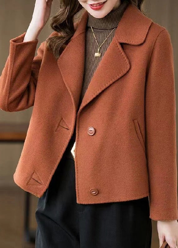 Orange Pockets Woolen Coats Spring