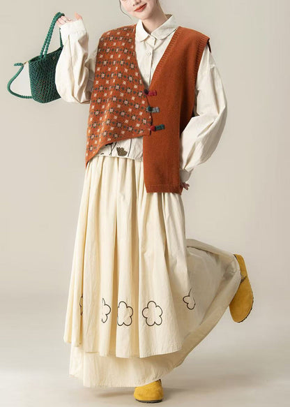 Orange Asymmetrical Embroidered Knit Three-piece Set Spring