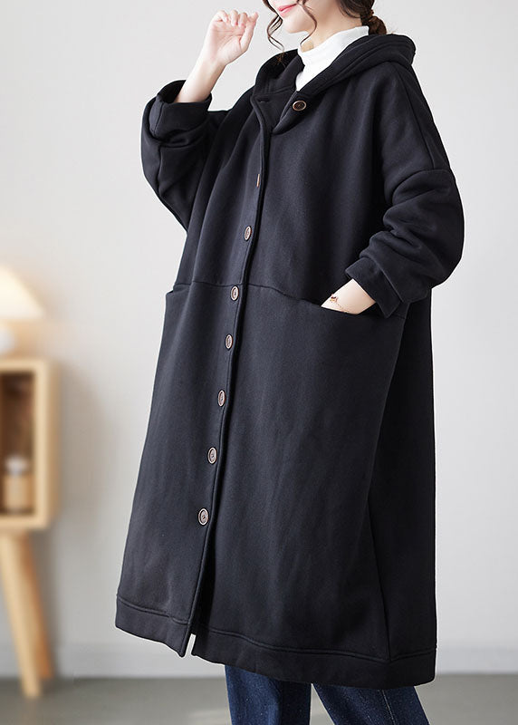 Camel Button Warm Fleece Thick Hoodie Maxi Coat Winter