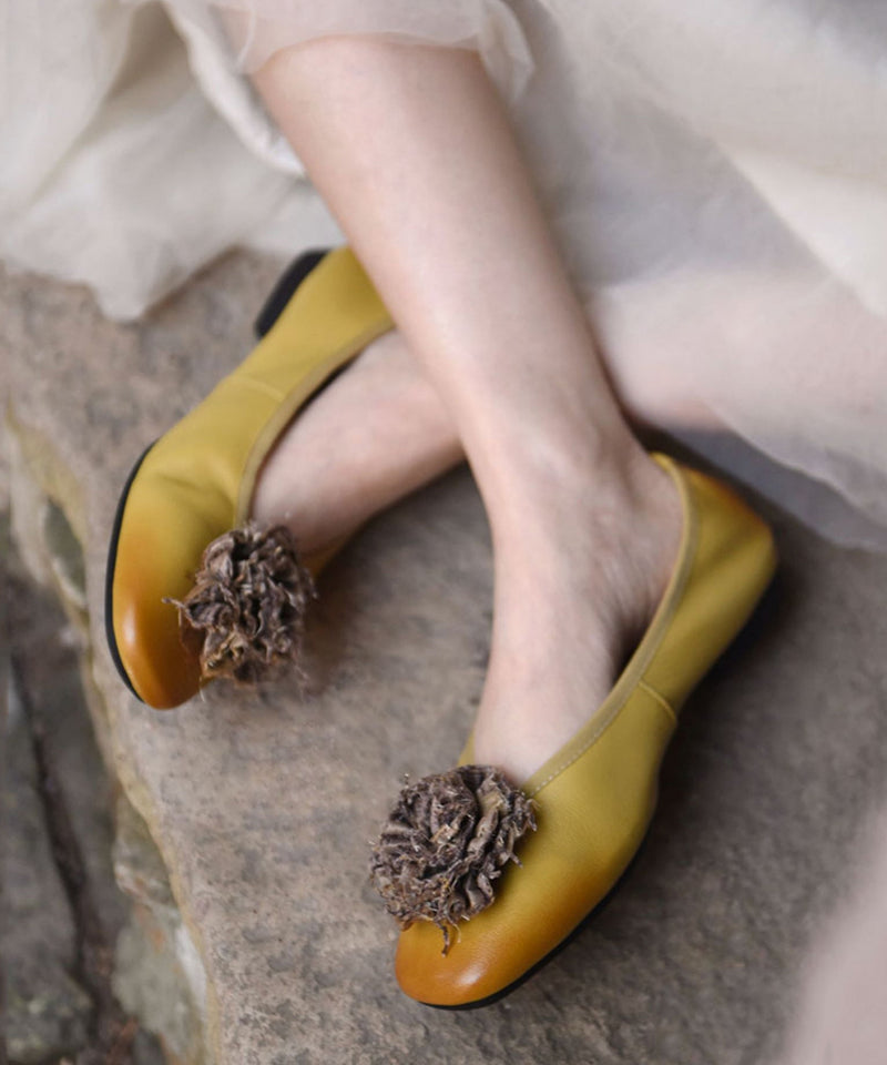 Comfy Yellow Sheepskin Splicing Flat Feet Shoes