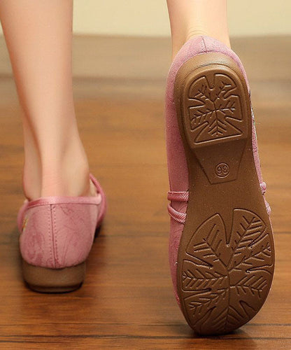 Embroideried Flat Shoes for Grey Cotton Fabric Chinese Button