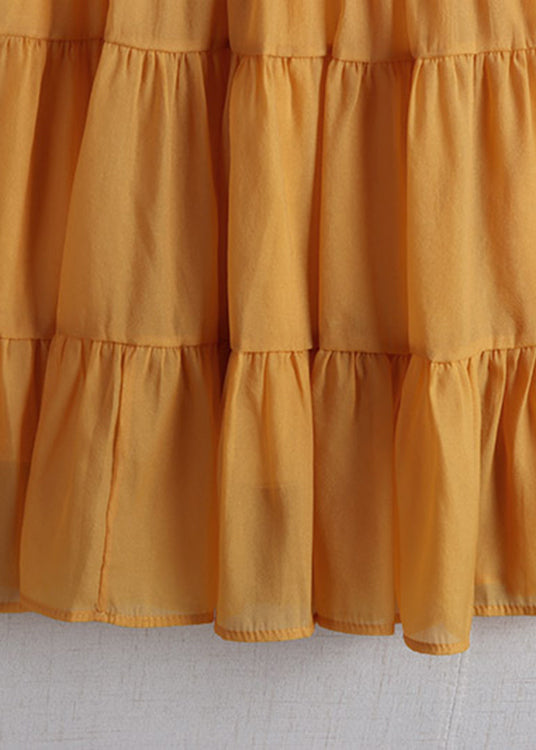 Orange Elastic Waist Tulle a Line Skirts Summer