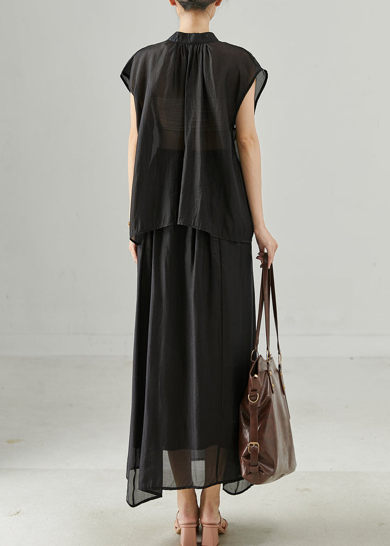 Modern Black Oversized Linen Two Pieces Set Summer