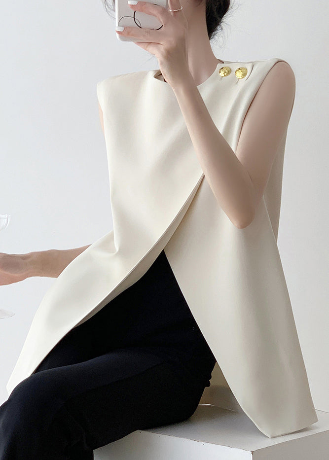 Stylish White Asymmetrical Spandex Tank Sleeveless