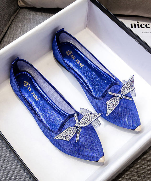 Summer New Champagne Bow Zircon Pointed Flat Shoes