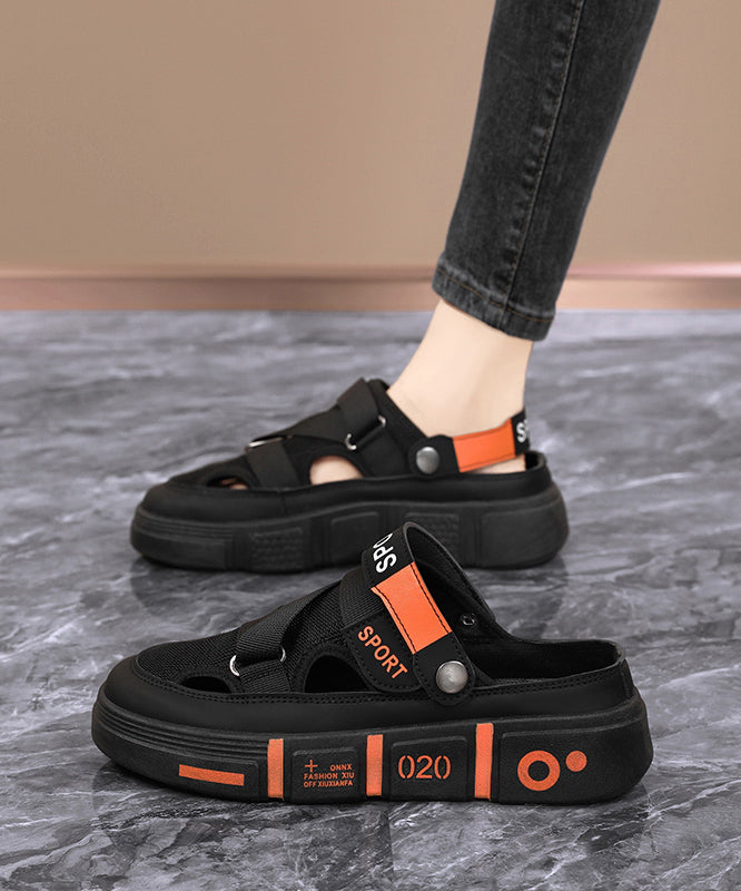 Black Hollow Out Splicing Platform Slide Sandals