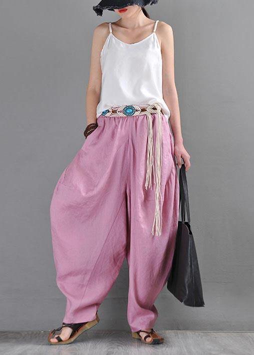 French Pink Purple Cotton Linen Harem Pants Summer
