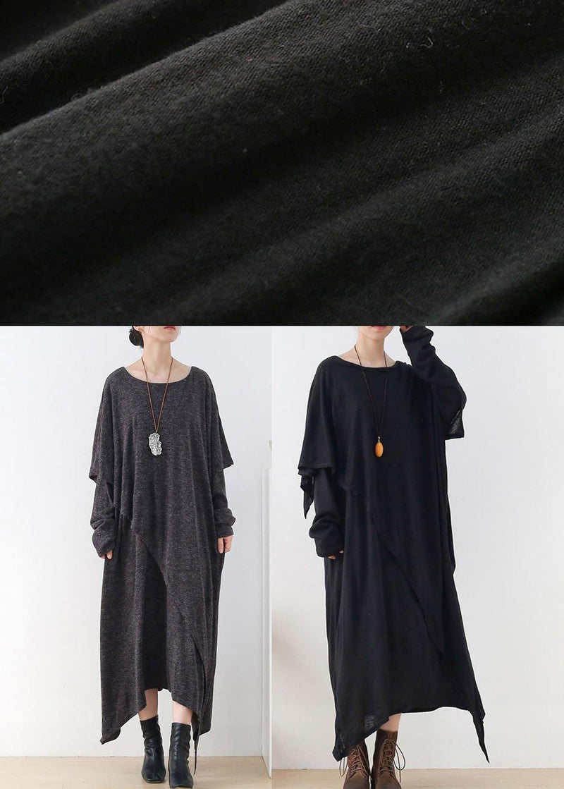 Diy Black Loose Asymmetrical Design Fall Cotton Long Sleeve Dresses