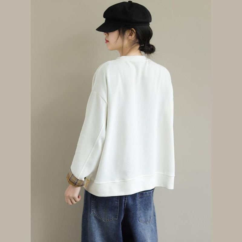 White Cotton Clothes for Long Sleeve Art Embroidery Pockets Blouses