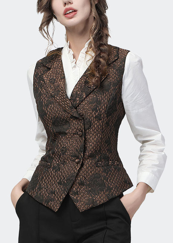 Boutique Chocolate Button Peter Pan Collar Jacquard Vest Spring