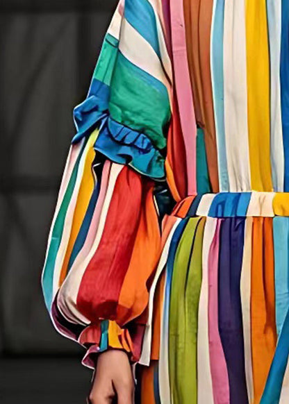 Rainbow Ruffled Striped Cotton Vacation Dresses