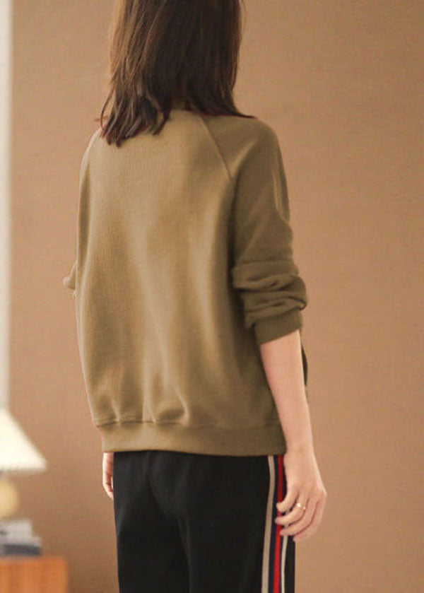 Green Pockets Cotton Pullover Stand Collar Oversized Long Sleeve